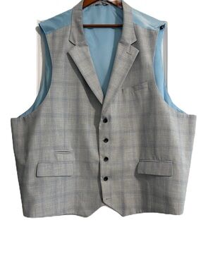 Oak Hill DXL Big and Tall  Light Gray Plaid Waistcoat Vest